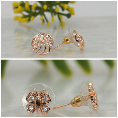 Rose    Artificial Gold Plated AD Stud Earrings Set (Butterfly & Round) for women and girls Combo Pack of 2