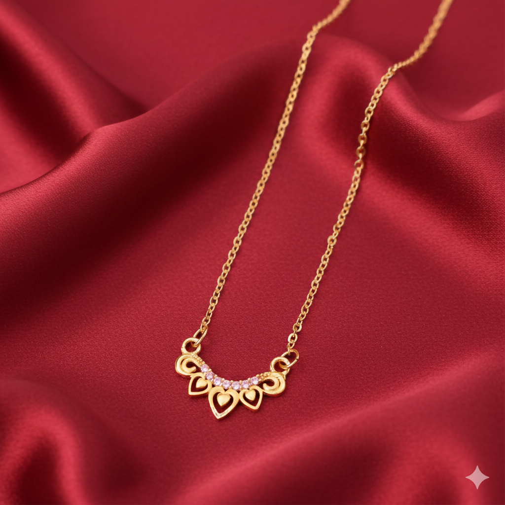 Artificial Gold Crown Heart Pendant Necklace AD Love Jewelry For women and girls