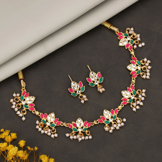 Multi-Strand Pearl Choker with    Artificial Gold Floral Filigree Pendant