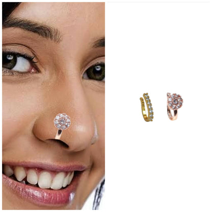 Non-Pierced CZ Nath Set (Clip-On):   Artificial Gold, Silver, Rose    Artificial Gold Combo Pack of 2