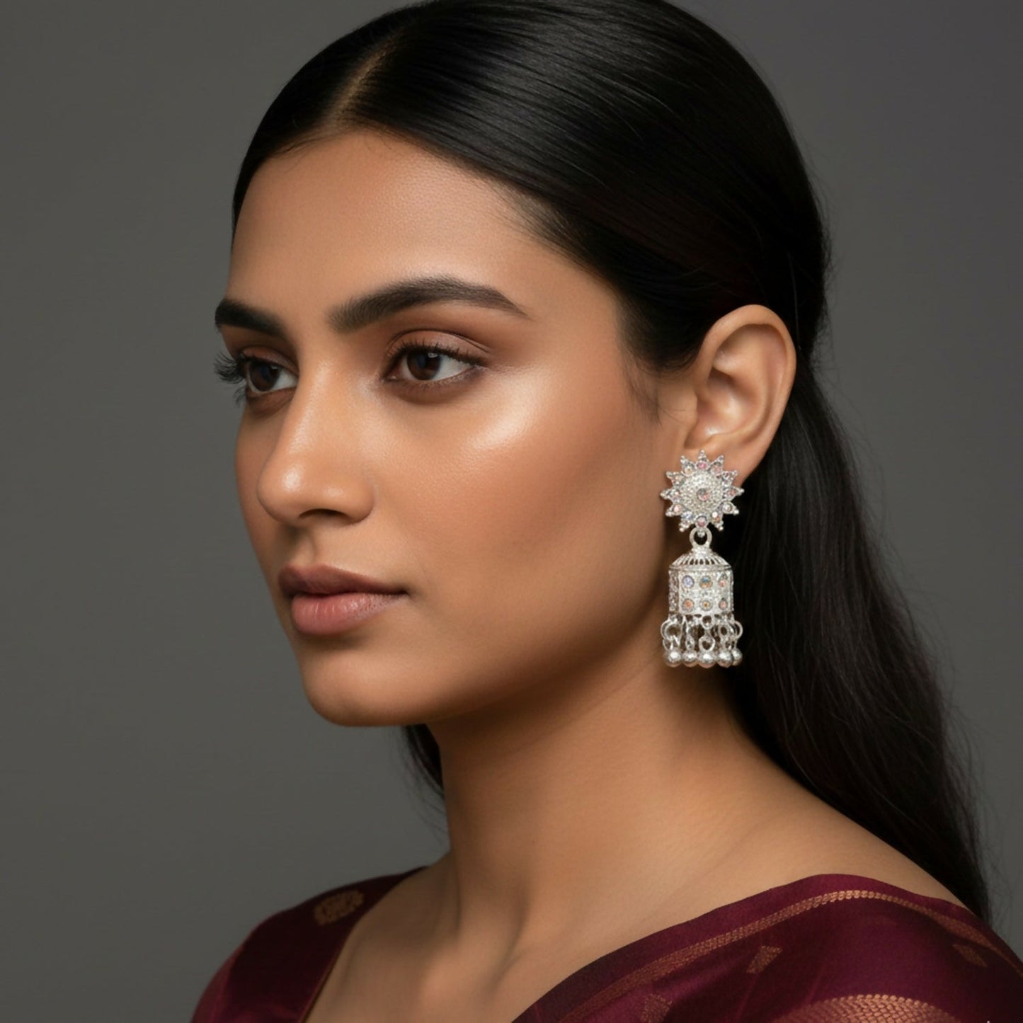 Elegant White   Artificial Gold Look Jhumka Earings
