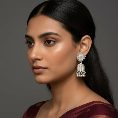 Elegant White   Artificial Gold Look Jhumka Earings