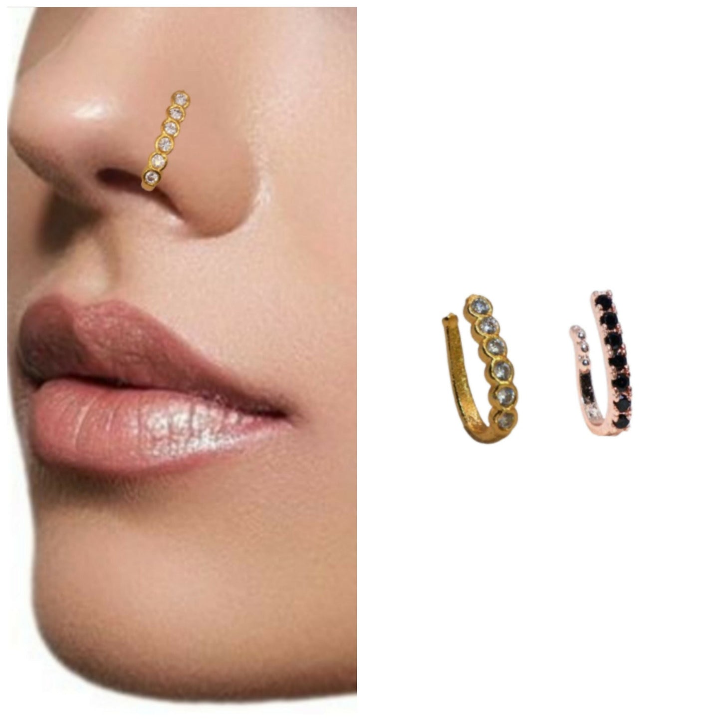 Minimalist Clear CZ Non-Piercing Nose Cuff Combo Pack of 2