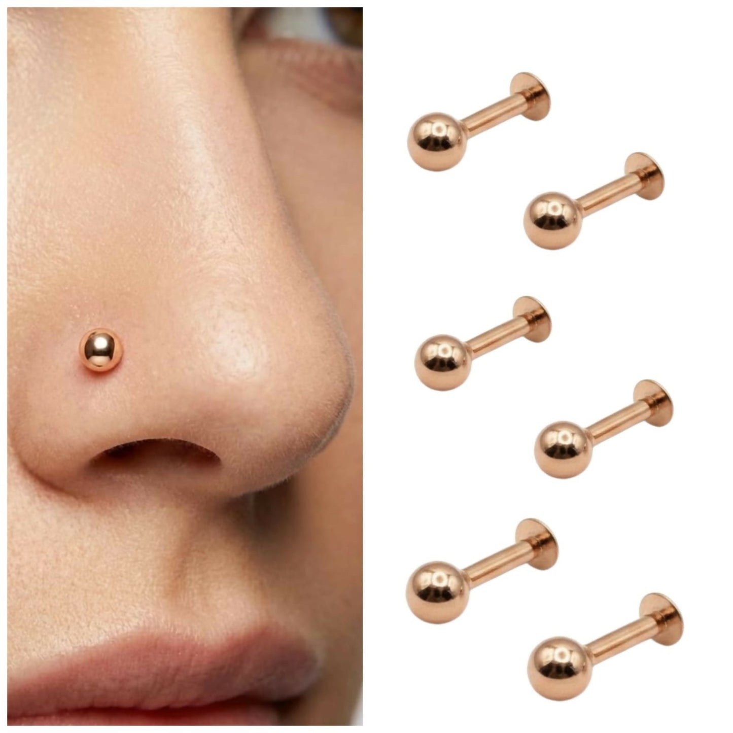 Rose    Artificial Gold Flat Back Nosepin Laung Koka Nathni combo pack of 6 for women and girls