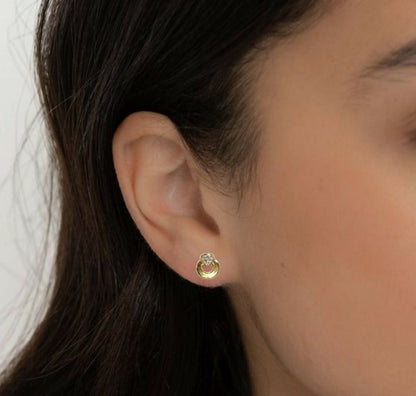 Dainty Diamond &    Artificial Gold Circle Stud Earrings for Women 7 Girls