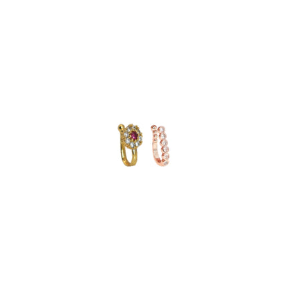 Non-Piercing Nose Cuffs (Set of 3) | CZ Floral & Line Nath Pin Combo Pack of 2