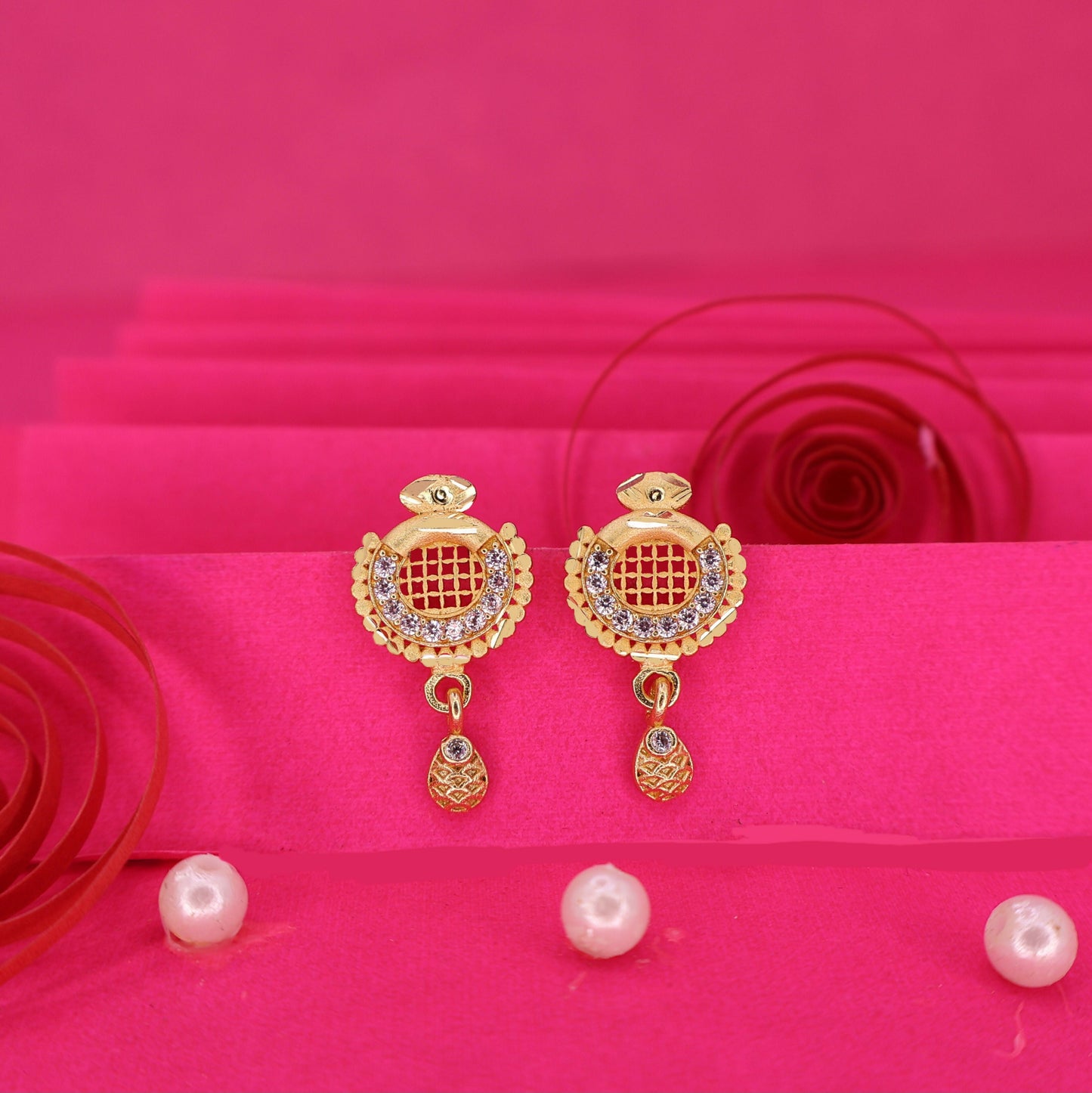 Artificial Gold Plated Grid Design Earrings with AD for women and girls