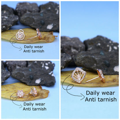 Rose    Artificial Gold AD Stud Earrings Set | 3 Pair Combo | Diamond Look for women and girls